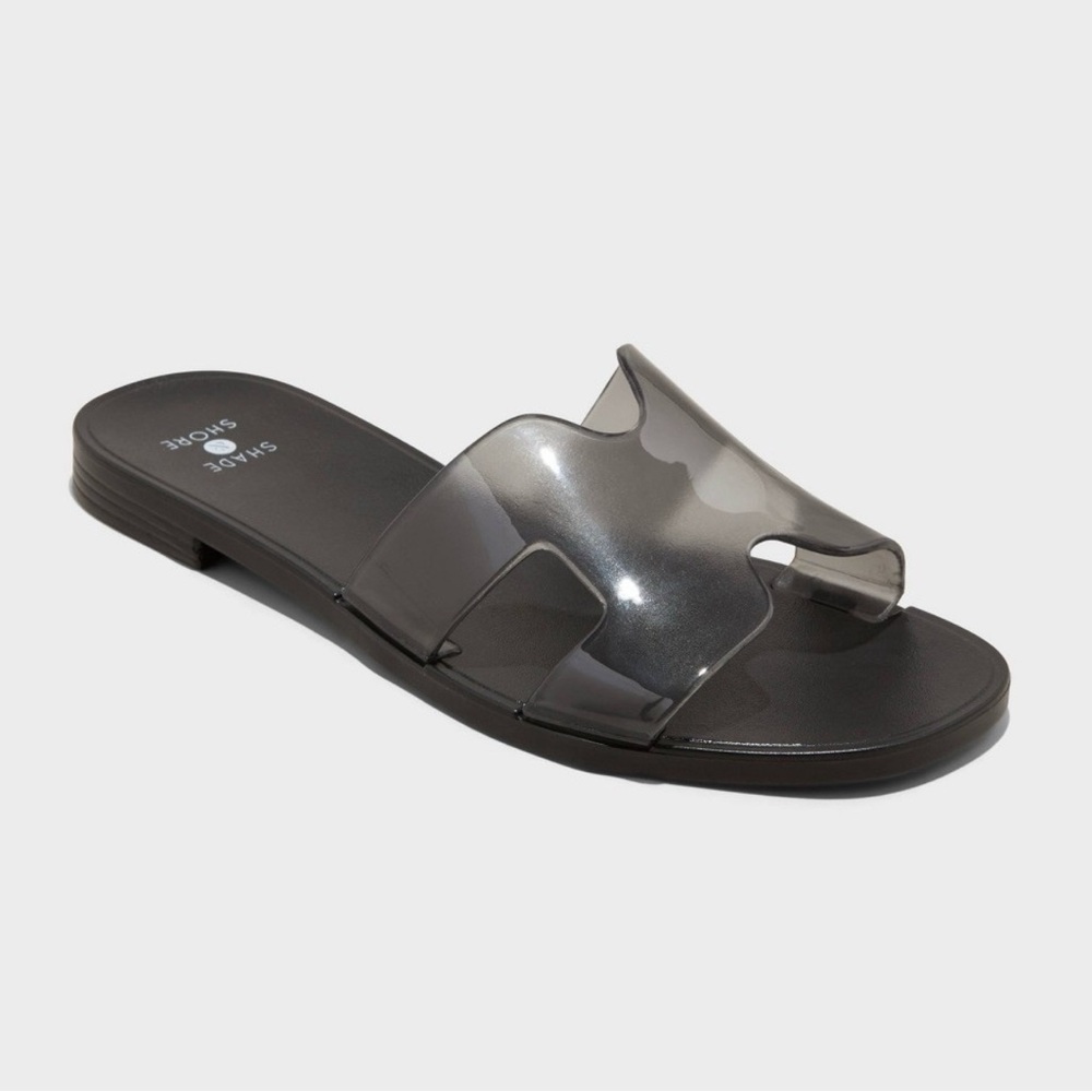 🔵”LIKE NEW”Transparent Black Slide Sandals